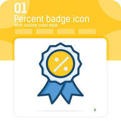 percent badge premiun icon with outline color style isolated on white background. Vector illustration symbol icon design for websites, mobile apps, UI, UX, business and all project. EPS file