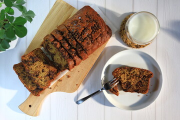 Banana Bread and a glass of milk for breakfast