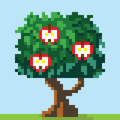 Apple tree pixel art. Vector picture.