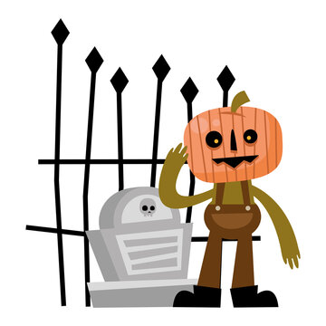 halloween pumpkin cartoon with grave vector design