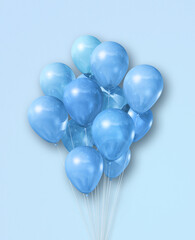Cyan air balloons group on a light blue background