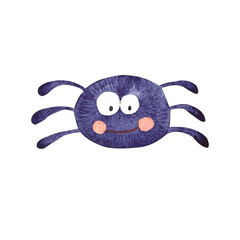 Watercolor Halloween cartoon spider isolated on white background