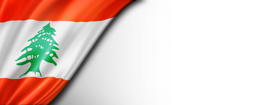 Lebanese flag isolated on white banner
