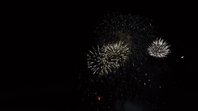 Fireworks exploding in the night sky. Celebration and New year concept.