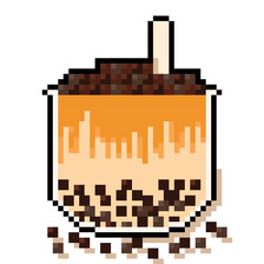 Pearl milk tea pixel art. Vector picture.