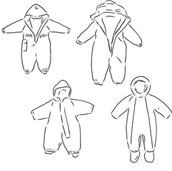 Children's jumpsuit with the hood. Sketch. children's winter jumpsuit vector sketch illustration