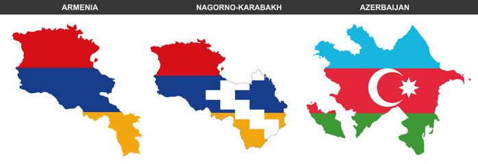 set of political maps of Nagorno-Karabakh, Armenia and Azerbaijan isolated on white background	