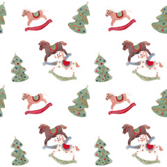 Christmas pattern. Watercolor seamless pattern with Сhristmas tree toys