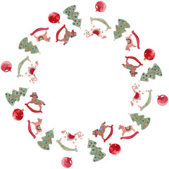 Christmas frame. watercolor painted wreath with christmas decorations. Great for greeting cards, printing products, flyers, banners, letters