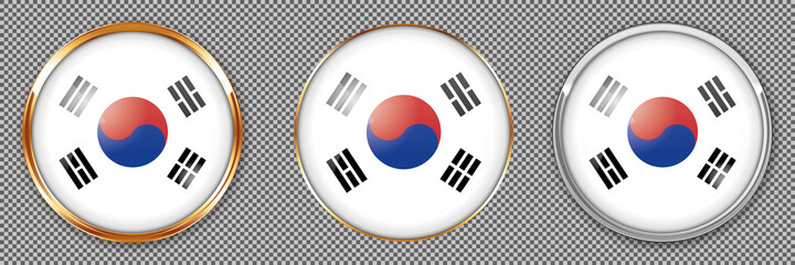 Round buttons with flag of South Korea on transparent background