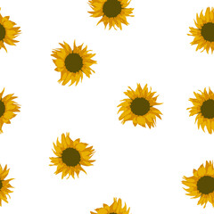 Seamless pattern with yellow sunflowers on white background, vector eps 10