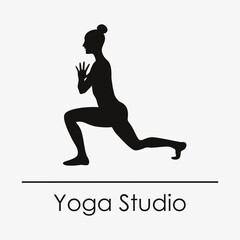 Vector logo, label for yoga studio. Yoga pose silhouettes.