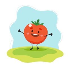 Tomato cute character, vector illustration for kids in cartoon style