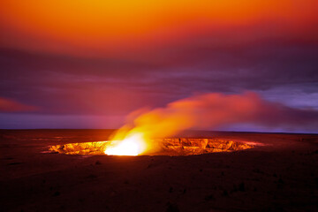 Kilauea volcano crater colors the sky in Hawaii Volcano National Park, Big Island, Hawaii, USA