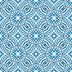 Ikat repeating  swimwear design. Blue eminent 