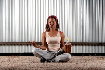 Cigar smoking and drinking woman meditating