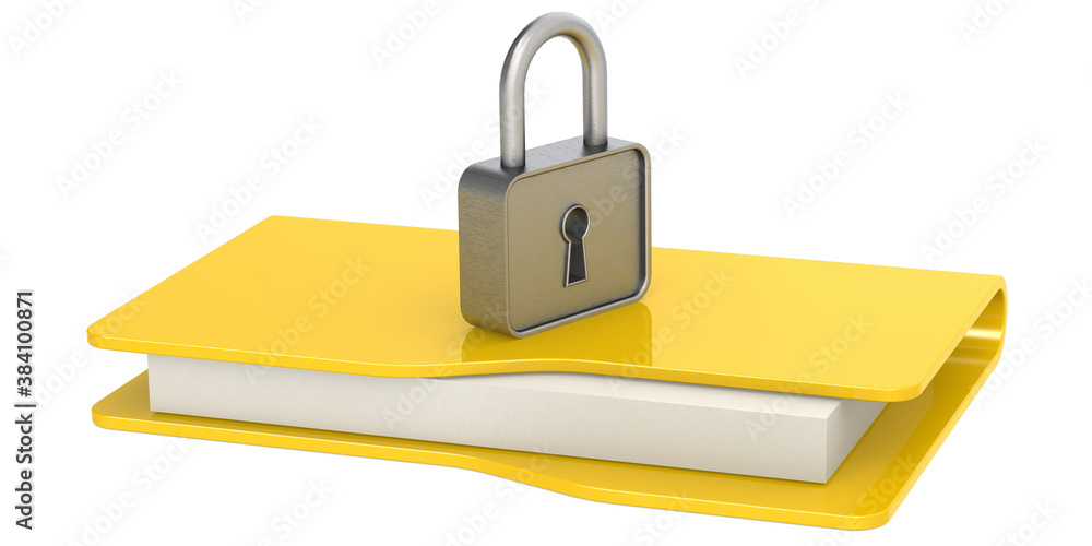 Poster yellow folder with padlock. data security concept