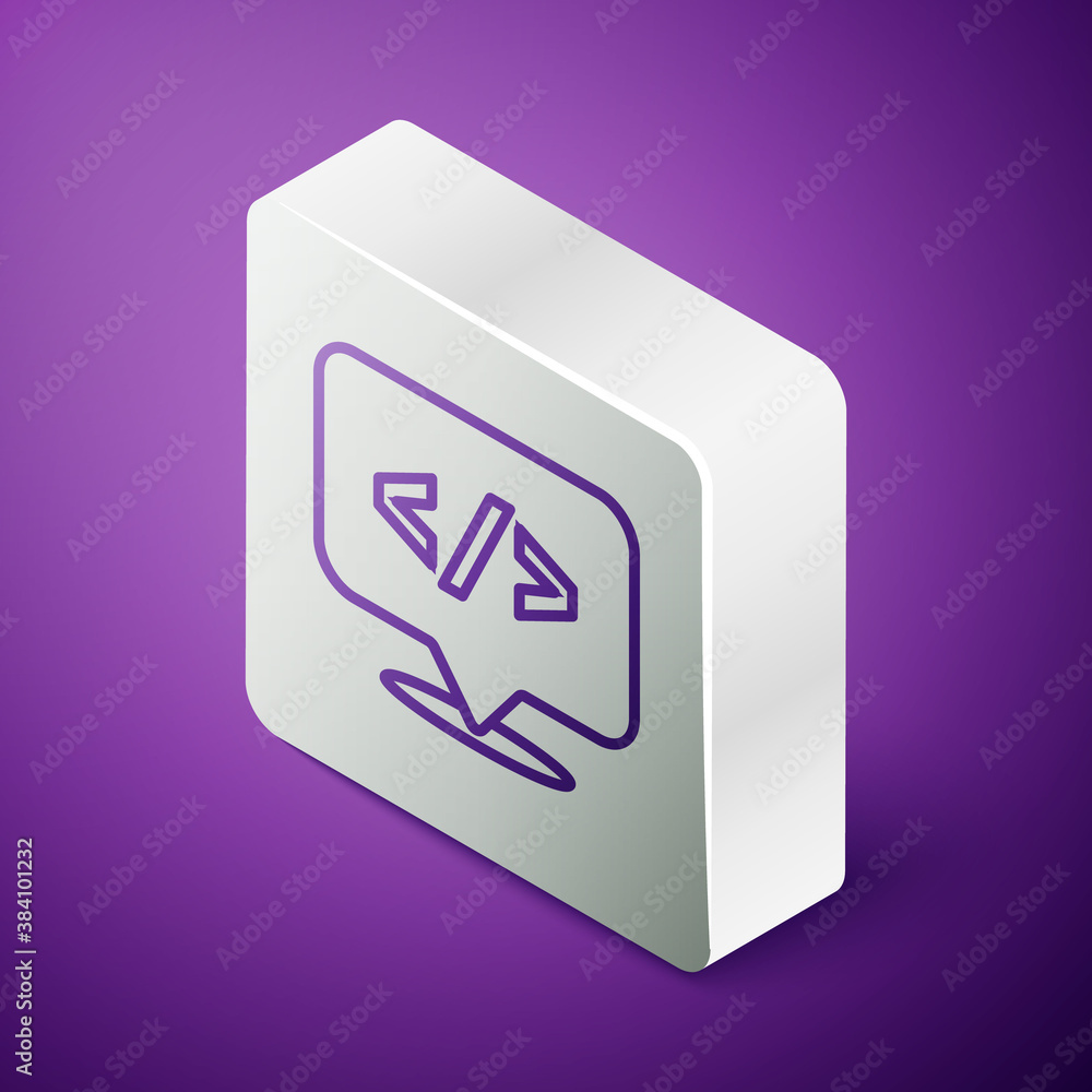 Aufkleber isometric line web design and front end development icon isolated on purple background. silver squar