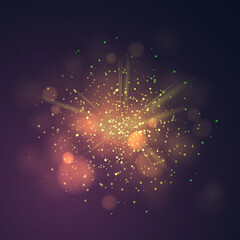 Gold dust vector firework explosion. Abstract Holiday Light Rays. Vector Illustration.