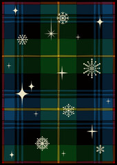Christmas Plaid Tartan Pattern, Winter Holiday Background for Posters, Covers Template, Snowflakes and Stars 
