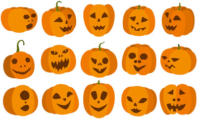 Halloween pumpkins set / Illustration set with cartoon pumpkin jack-o-lanterns