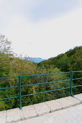 Fototapeta na wymiar Landscape from a stone bridge crossing the forest