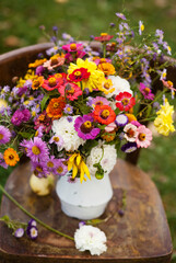 a bouquet of autumn flowers  in the garden