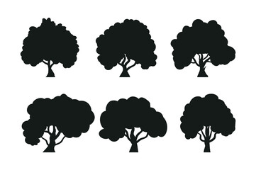Vector set of silhouettes of trees.Tree illustration.