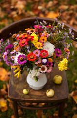 a bouquet of autumn flowers  in the garden
