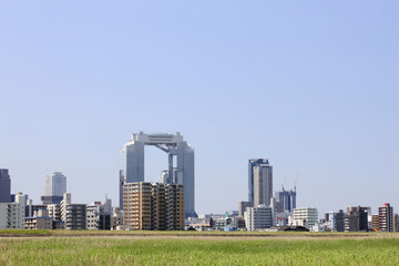 Fototapeta premium 淀川河川敷からみる大阪