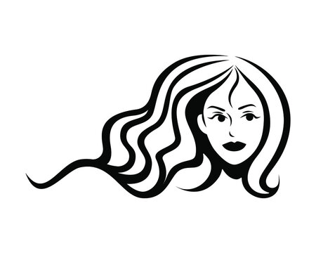 Beautiful girl with long thick wavy hair. Beauty salon logo or print.