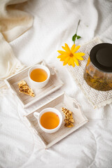 Cozy morning breakfast at home