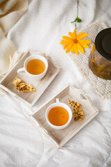 Cozy morning breakfast at home