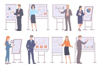 Set of business presentation speakers flat vector illustration isolated.