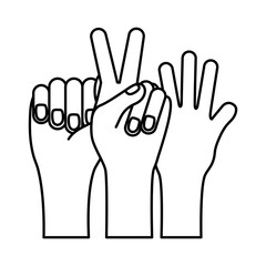 hands prottesting with peace and love symbol line style icon