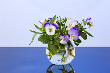 extraordinarily beautiful bouquet of garden flowers and mint