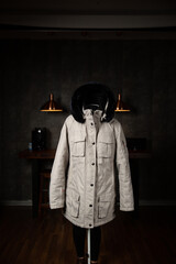 winter coat in white and beige color