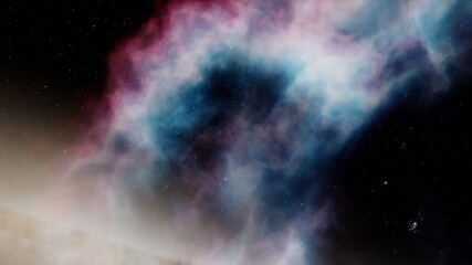 Plakat Nebula and galaxies in space. Abstract cosmos background. 3D render