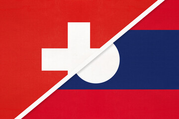 Switzerland and Laos, symbol of national flags from textile. Championship between two countries.