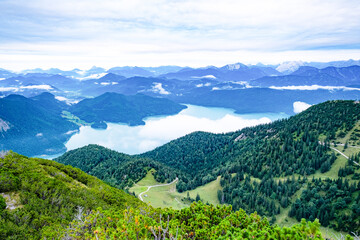 View of Lake "Walchensee" seen from Mount "Herzogstand", Germany