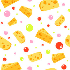 Colorful Delicious Yellow Cheese Flat Seamless Pattern