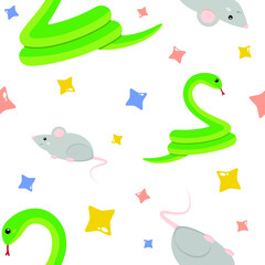 Shy snake and happy mouse seamless pattern