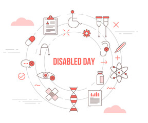 disabled day concept with icon set template banner with modern orange color style and circle shape