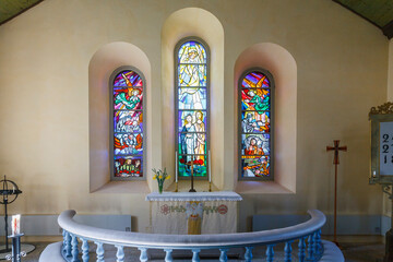 Church interior with an altar in a Swedish church