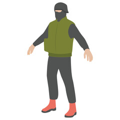 
A male with face mask and gun, terrorist 
