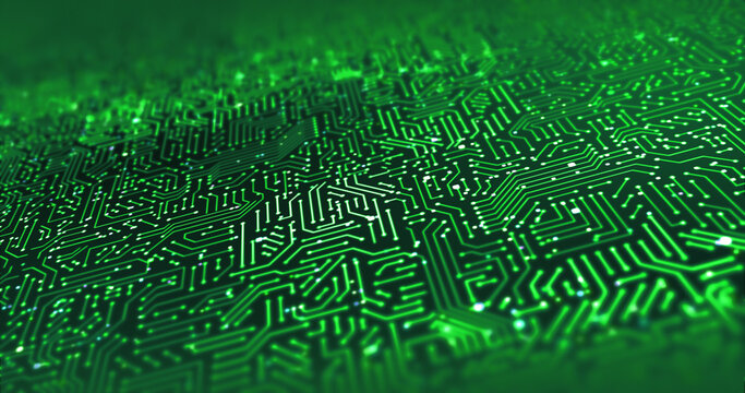 Circuit Board Pattern Close Up. CPU Data Processing. Computer And Technology Related 3D Illustration Render