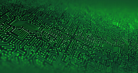 CPU Circuit Technology Background. Data Signals Flowing. Computer And Technology Related 3D Illustration Render