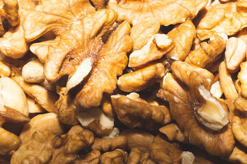 Peeled walnuts. heap of nuts macro