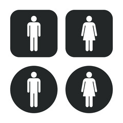 Man and woman avatar icon set. Male and female gender profile symbol. Men and women wc logo. Toilet and bathroom sign. Black silhouette isolated on white background. Vector illustration image.