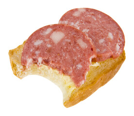 sandwich with bread and sausage isolated on white